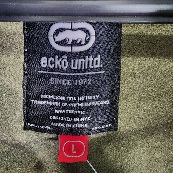 Mens Ecko Unltd Green Camouflage Fleece Hoodie Jacket Full Zip Long Sleeve L - Picture 8 of 13